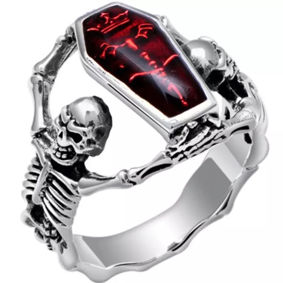 Other - Red Coffin Vintage Silver Men Ring Skeleton Skull
